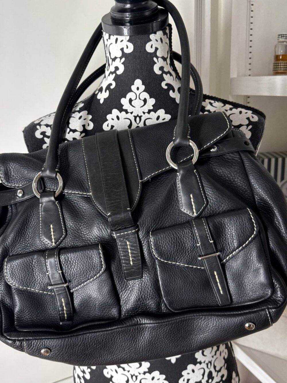 Tumi Black Soft Pebbled Leather Bag Women Double Handle Work Travel Excellent!